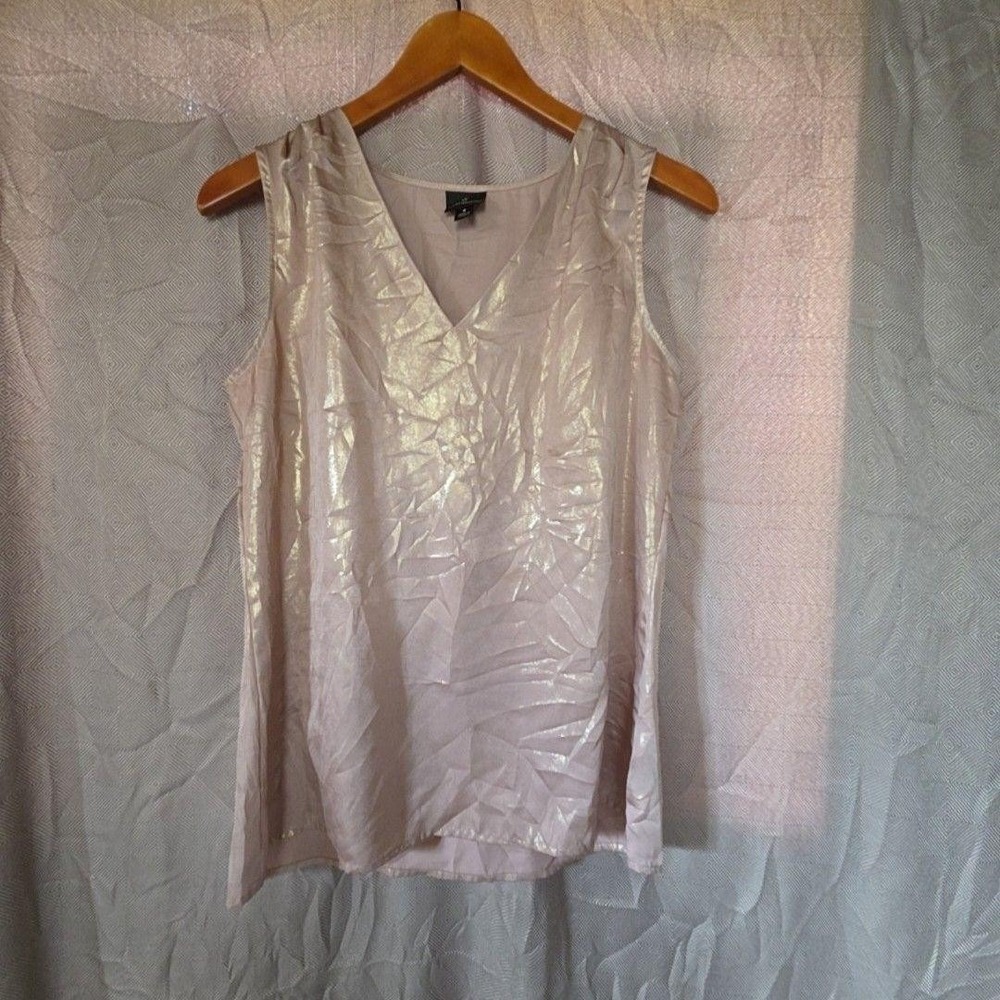 Worthington Tank Top Womens Small Pink V Neck Sleeveless Satin Shimmer